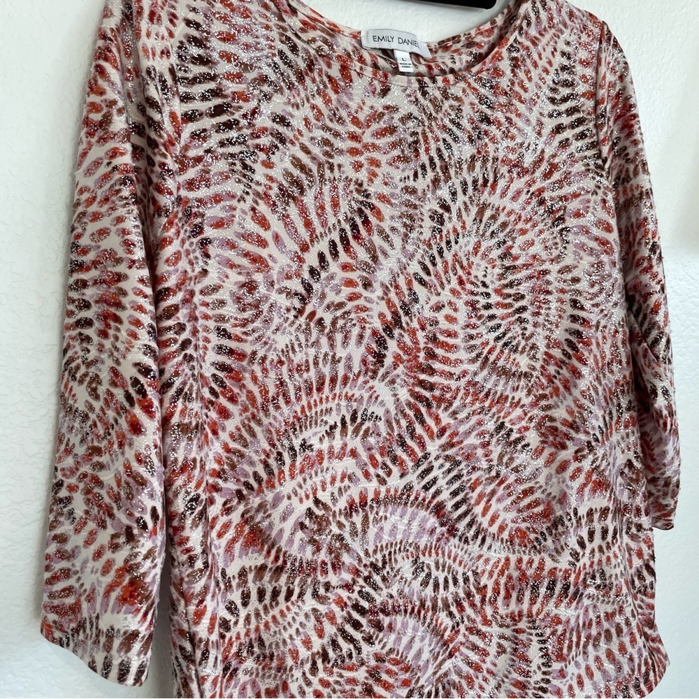 Emily Daniels Orange, Brown & Lavender Red Multicolor Abstract Patterned Blouse - Picture 4 of 10